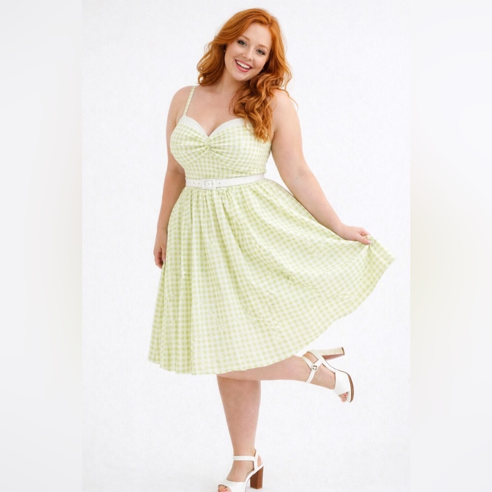 Torrid Retro Chic Green & White Gingham Twist-Front Swing Dress, 2X, NWT! - Picture 5 of 15